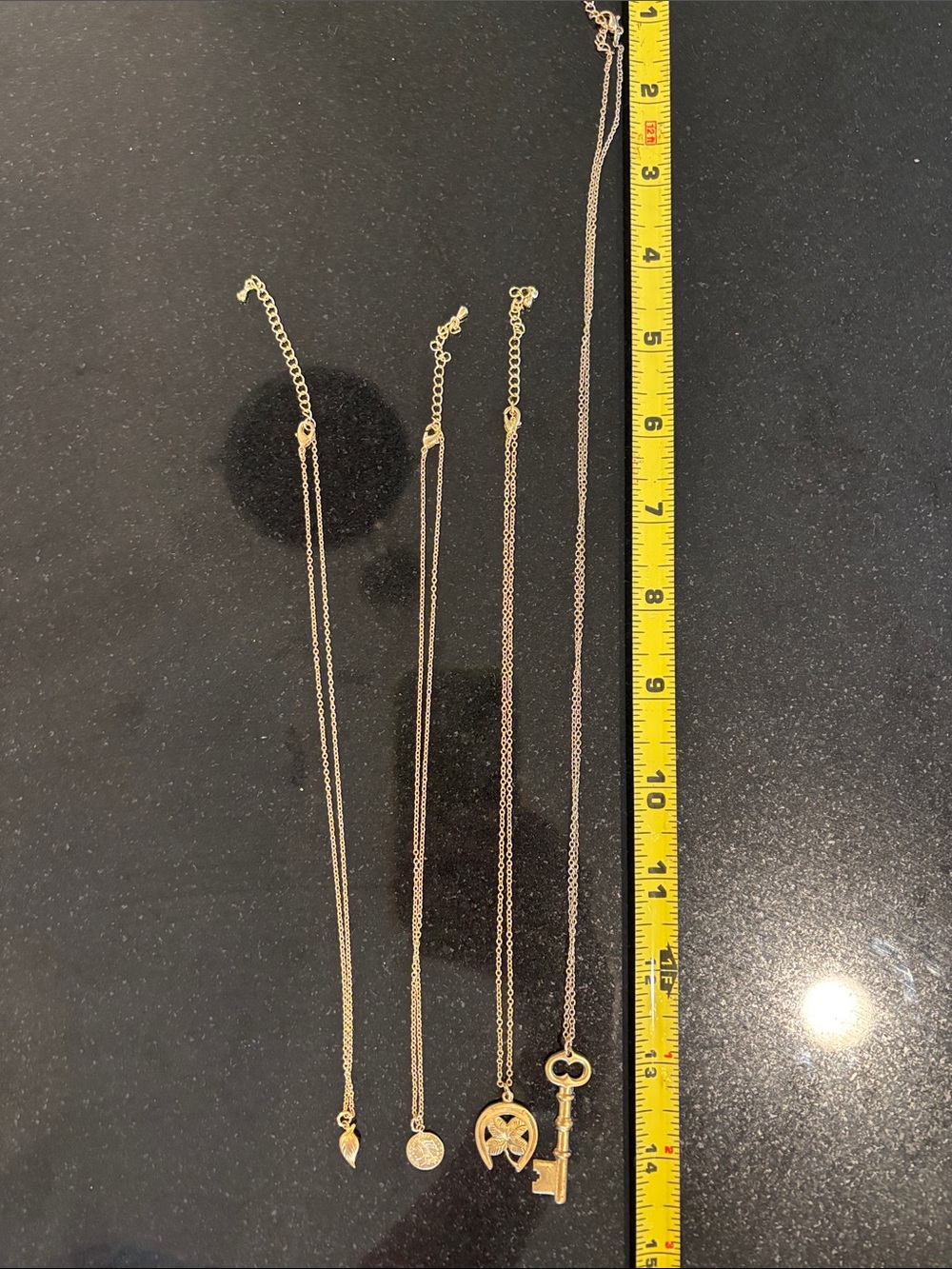 Gold Tone Layering Necklace Set - Key & Charm Pendants